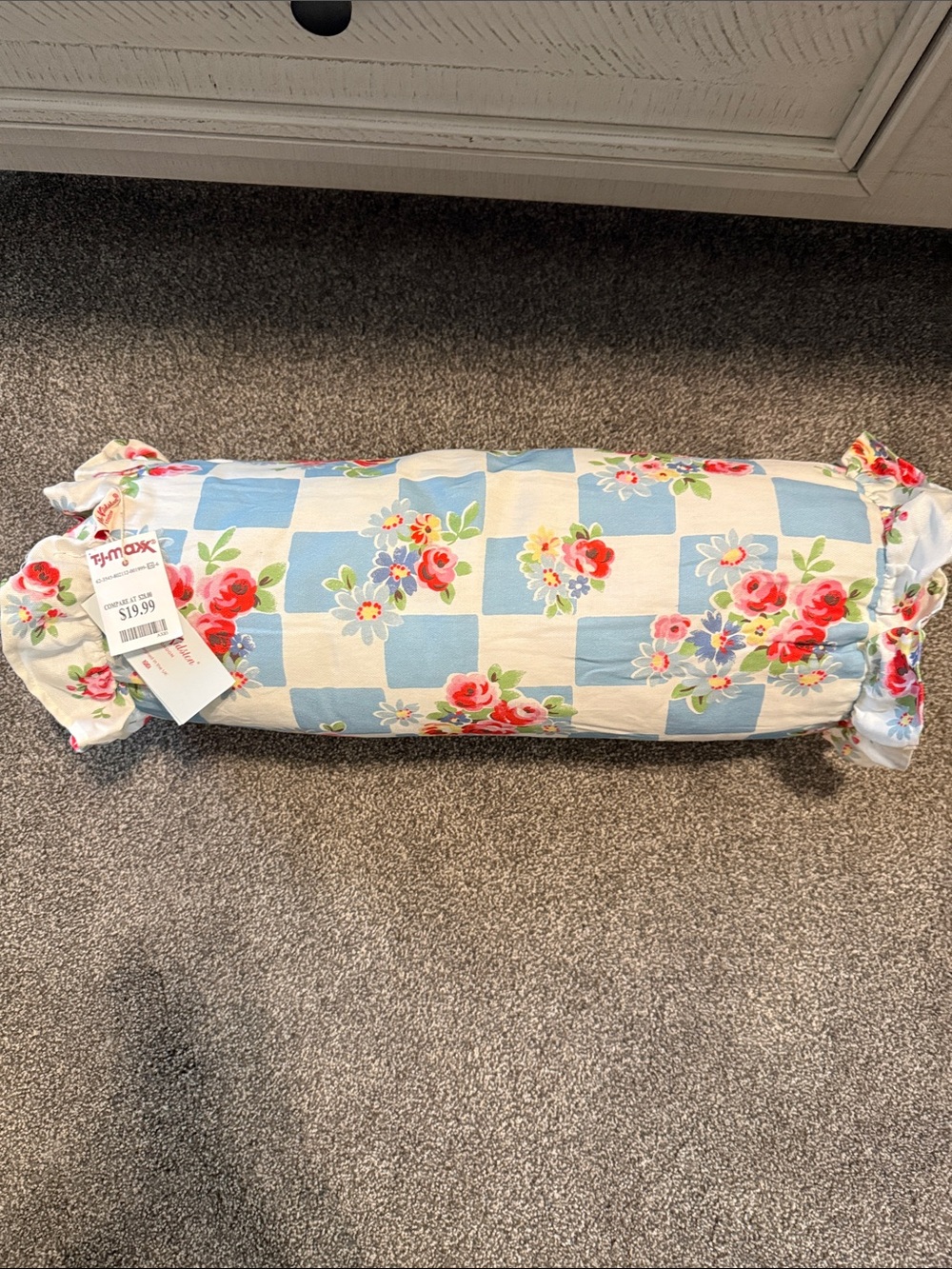 Cath Kidston Blue & Pink Floral Check Bolster Pillow